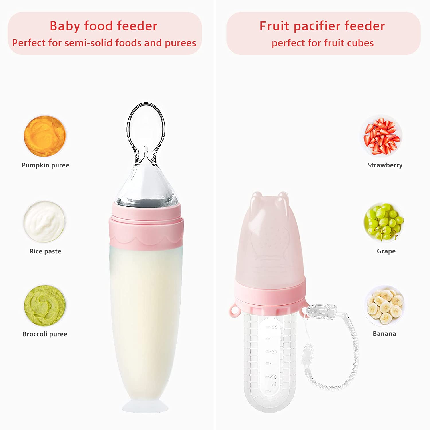 Baby Food Feeder Set, Silicone Pacifier Feeder and Squeeze Spoon Feeder