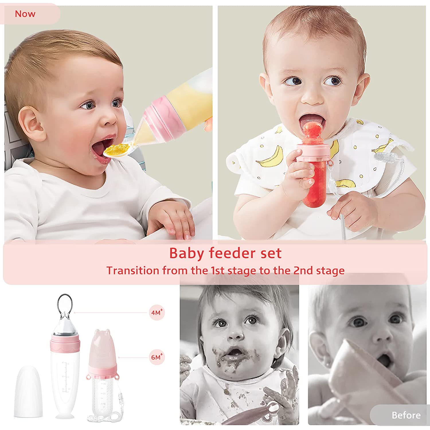 Baby Food Feeder Set, Silicone Pacifier Feeder and Squeeze Spoon Feeder