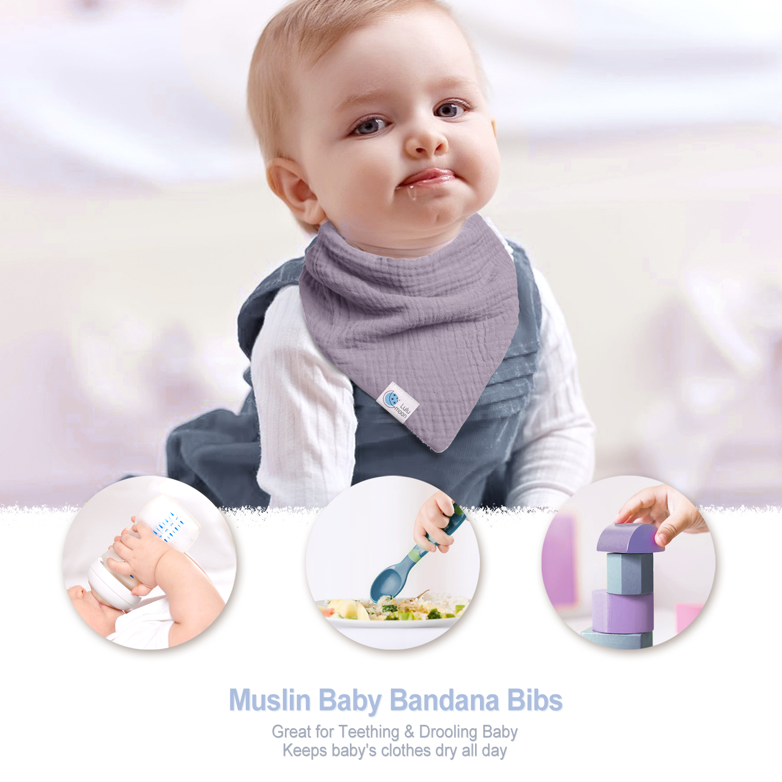 lulumoon Muslin Baby Bandana Bibs – Cotton Drooling Bibs for