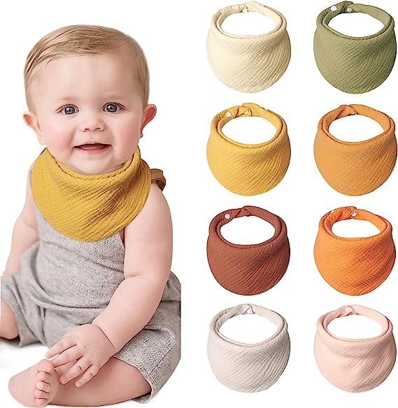 Lulu moon Baby Muslin Bibs - 100% Cotton for Teething Drooling Girls Boys,  8 Pack