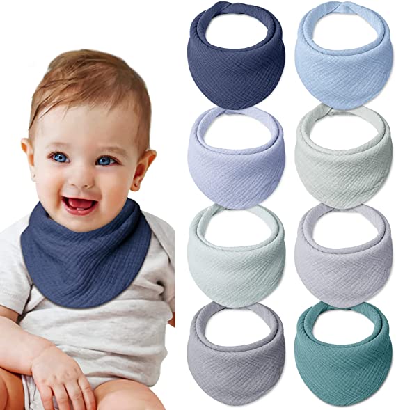 Lulu moon Baby Muslin Bibs - 100% Cotton for Teething Drooling Girls Boys,  8 Pack